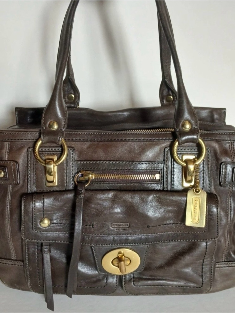 Coach Set Vintage Lindsey Hampton satchel and clutch in brown mahogany ! - Picture 7 of 11